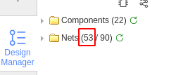 Design manager: Components (22), Nets (53/90): WRONG